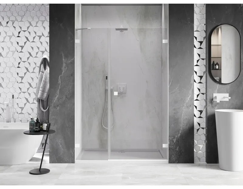 Mexen Lunar-B, pravé otočné sprchové dvere 140 cm, 8mm číre sklo, biely profil, 832S-140-050-20-00-P