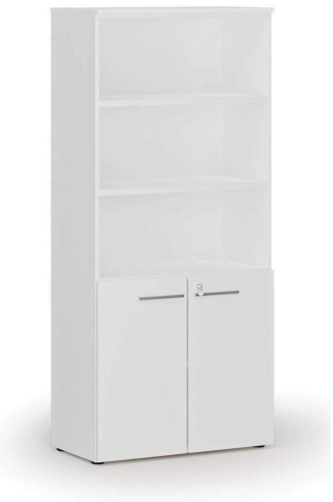Kombinovaná kancelárska skriňa PRIMO WHITE, dvere na 2 poschodia, 800 x 420 x 1781 mm, biela