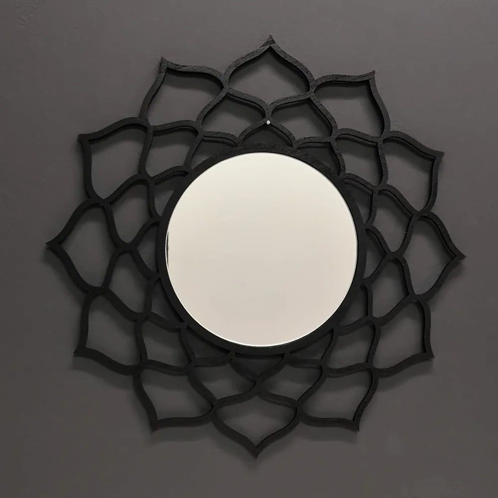 AMADEA Drevené zrkadlo v tvare mandaly, čierna farba, priemer 41 cm