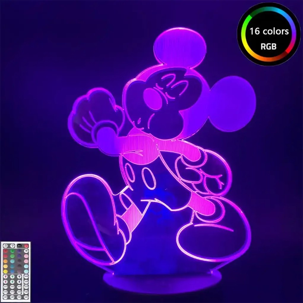 3Dmix 3DL-CLK028 – 3D LED nočná lampa - Mickey Mouse (Miki Maus) (Hodiny s budíkom)