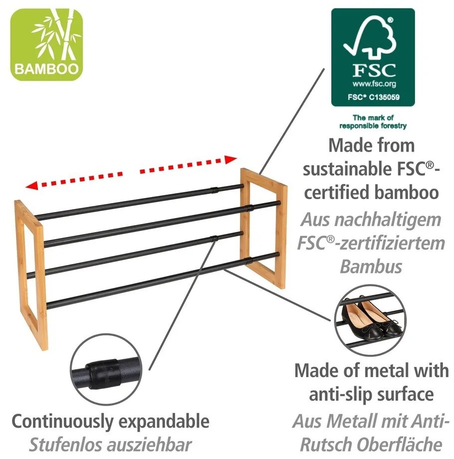 Kovový teleskopický stojan na topánky v čierno-prírodnej farbe Ecori – Wenko