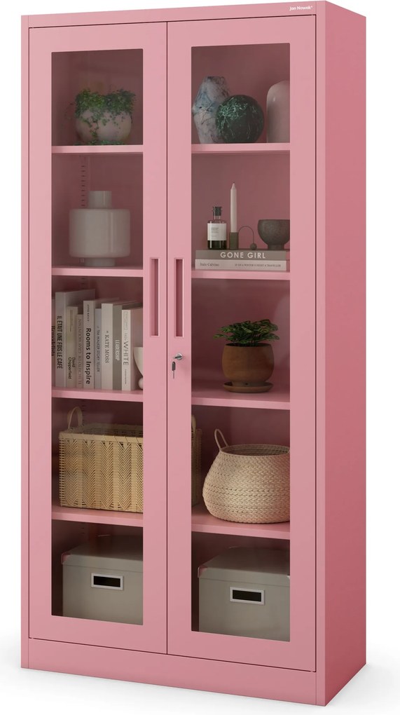 Sklenená vitrína AMELIA, 900 x 1850 x 400 mm, Fresh Style: púdrovo ružová