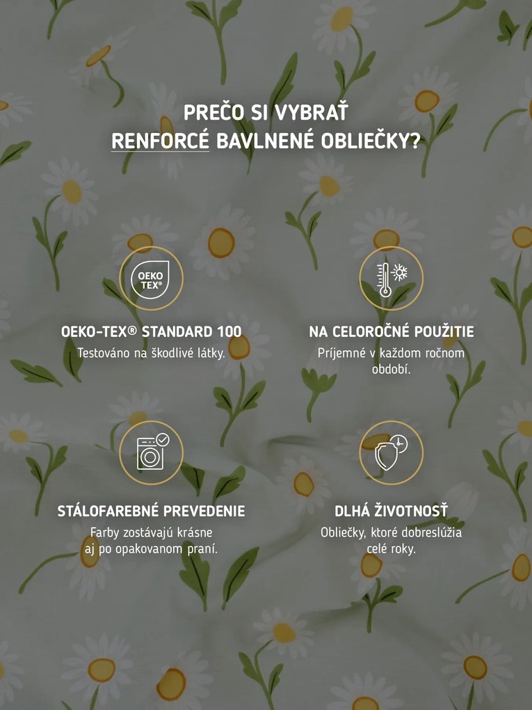Bavlnené obliečky Renforcé - Sedmokrásky sivozelené/biele