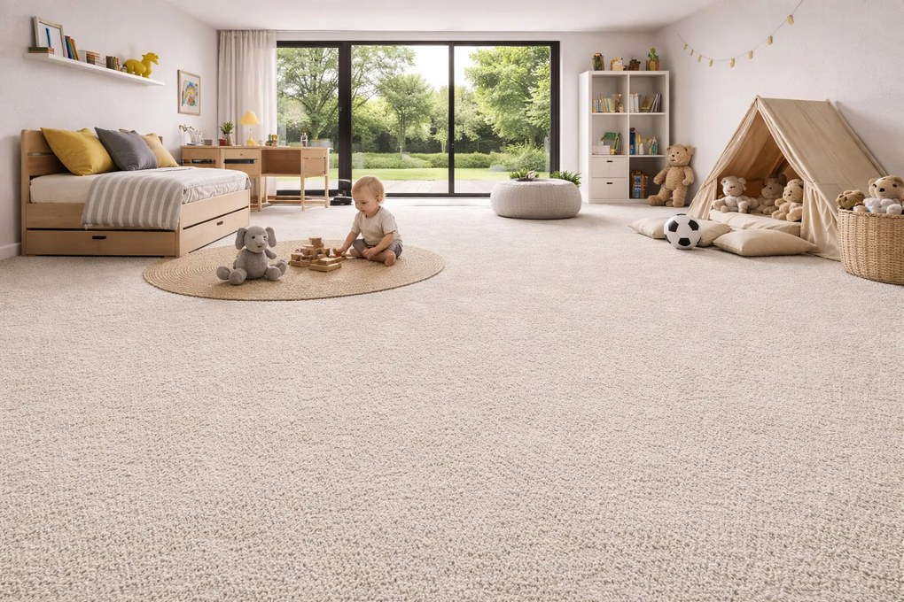 Lano, Metrážny koberec Sense 462, na mieru, šíře 4m,5m, béžová, ab (mriežka), detská izba