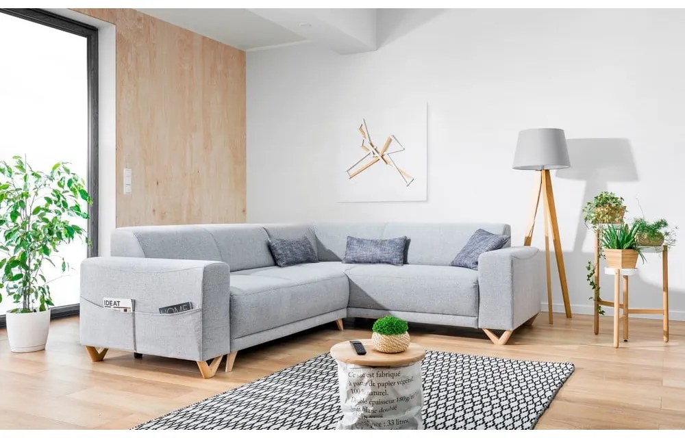 Svetlosivá rozkladacia/s úložným priestorom rohová pohovka (pravý roh/do L) Classy Sophie – Miuform