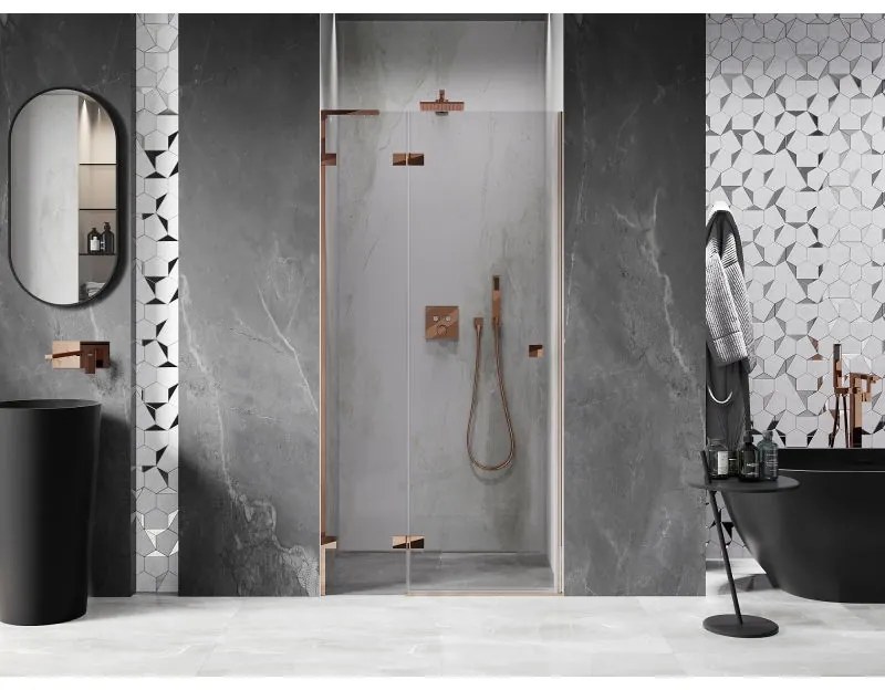 Mexen Lunar L, výklopné ľavé sprchové dvere 70 cm, 8mm číre sklo, ružové zlato profil, 834L-070-000-60-00-L