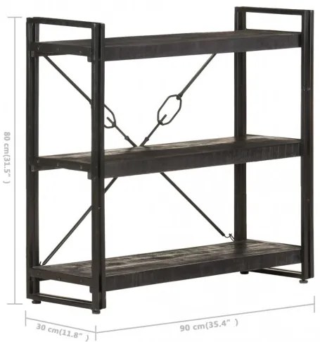 vidaXL Knižnica s 3 policami čierna 90x30x80 cm mangovníkový masív-