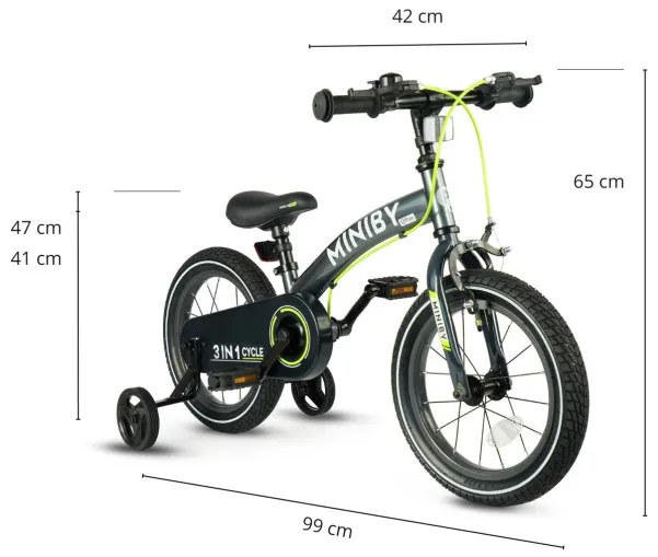 Detský bicykel Miniby 14" sivý