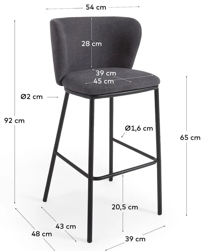 Tmavosivá barová stolička (výška sedadla 65 cm) Ciselia – Kave Home