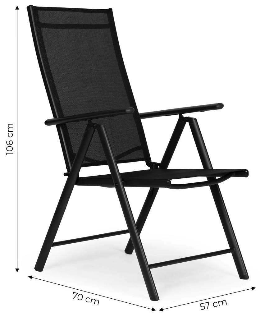 Sada 2 skladacích oceľových záhradných stoličiek s nastaviteľným operadlom ModernHome - čierna