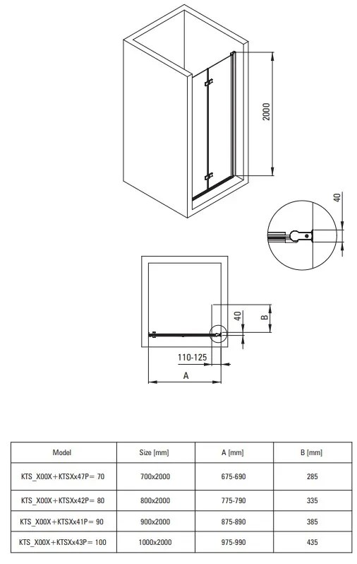 Deante Kerria Plus, skladacie sprchové dvere do otvoru 80x200cm, 6mm číre sklo s ActiveCover, čierny profil, KTSXN42P