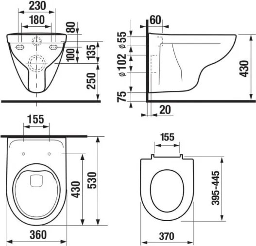 Závesné WC + sedátko LYRA + tlačidlo DUAL + podomietkový modul + podložka