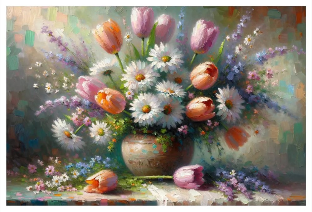 Obraz kytica tulipánov a margarét