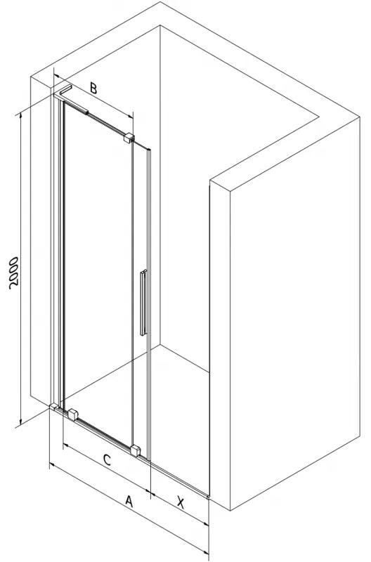 Mexen Velar L, posuvné sprchové dvere do otvoru 120 cm, 8mm šedé sklo, čierna matná, 871-120-003-41-70