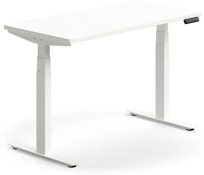 Výškovo nastaviteľný stôl QBUS, rovný, 1200x600 mm, biely rám, biela