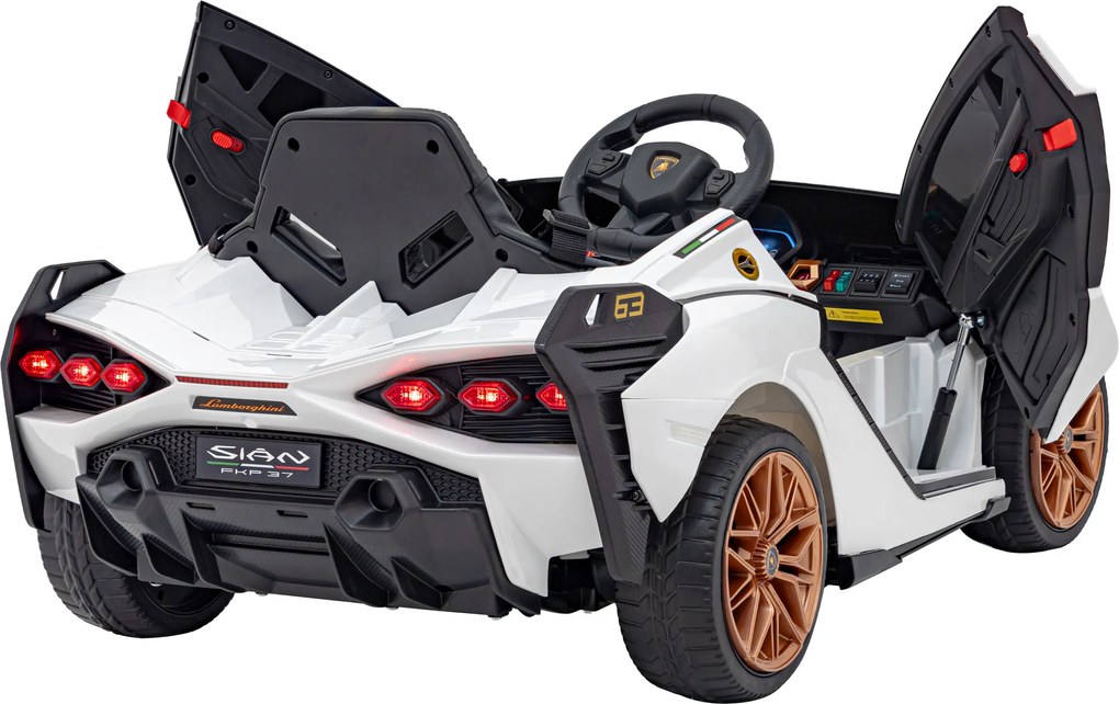 Ramiz Lamborghini SIAN batéria pre deti biela + diaľkové ovládanie + EVA + pomalý štart + zvuková LED dióda