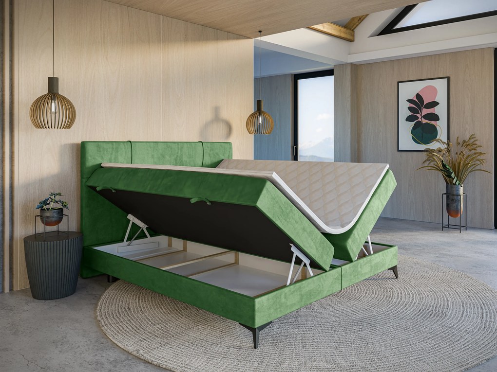 Jednolôžková posteľ boxspring 90 cm Nivela (zelená) (s matracom a úl. priestorom). Vlastná spoľahlivá doprava až k Vám domov. 1054618