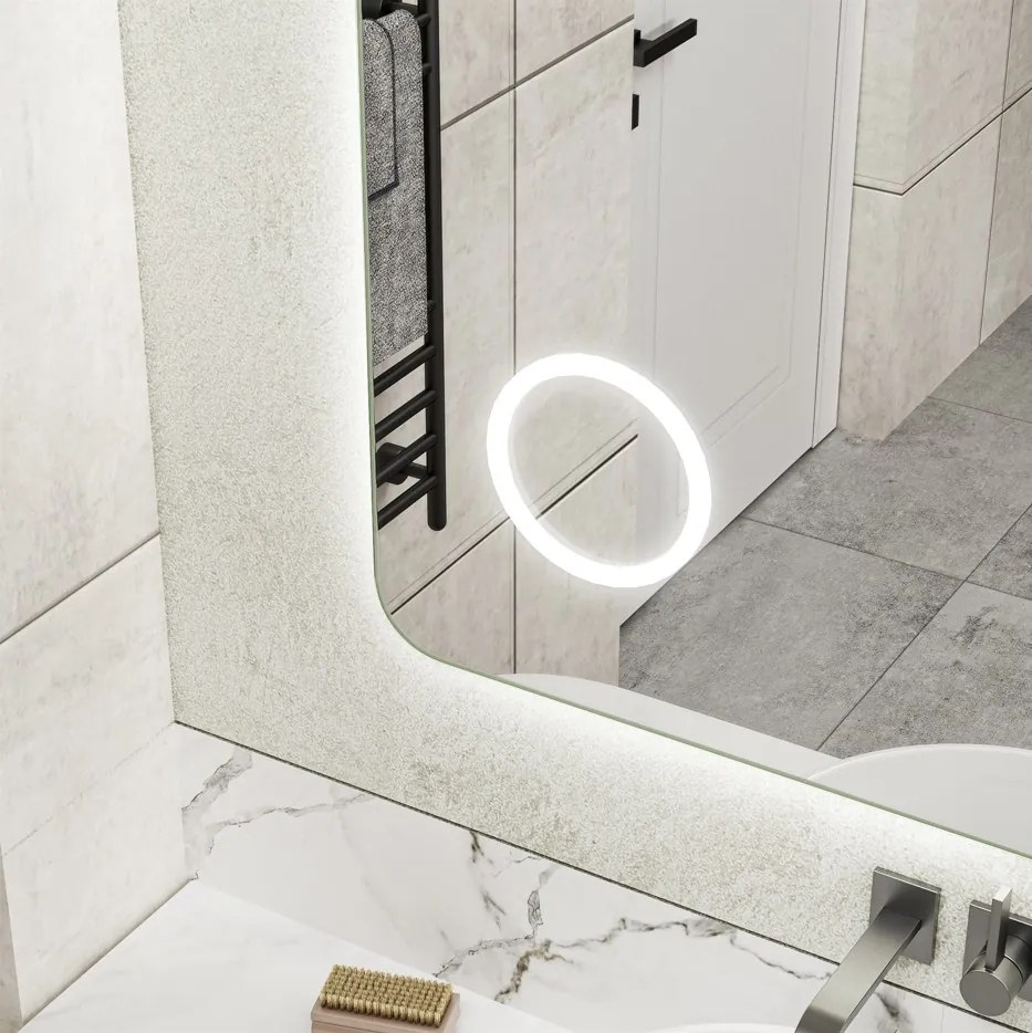 Erga Myra, LED zrkadlo 120x80 cm s kozmetickým zrkadlom 3x zväčšenie, 4598 lm, 3 farby svetla, zadné osvetlenie, ERG-V01-MYRA-1280-00