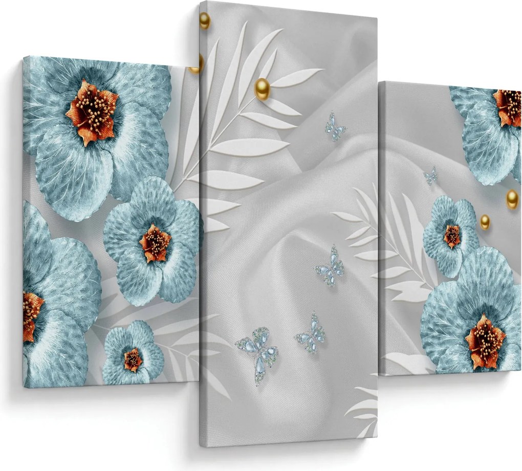 Obraz - 3D modré kvety (90x60 cm)