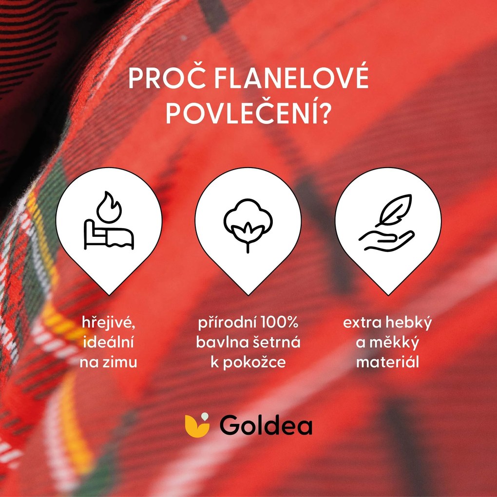 Goldea flanelové posteľné obliečky - červené káro 160 x 200 a 2ks 70 x 80 cm
