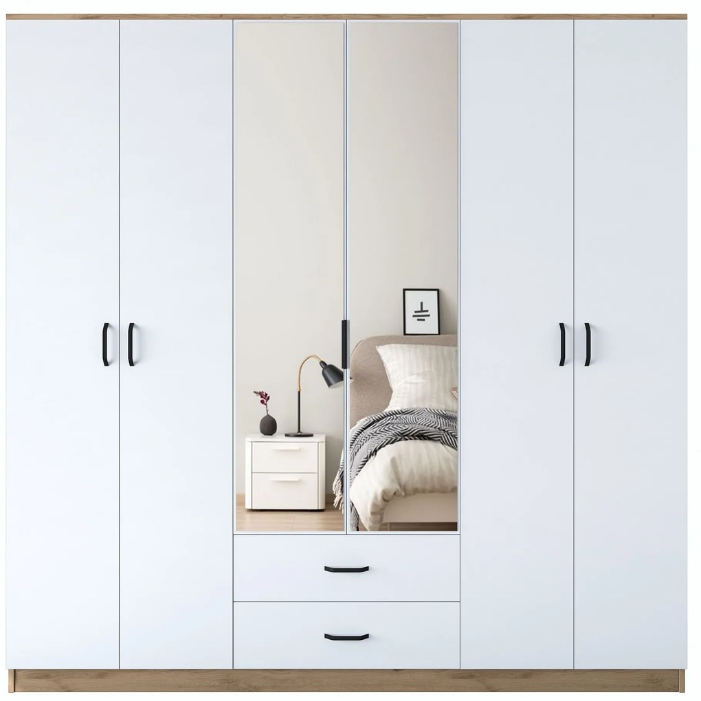 Šatníková skriňa BA 130 210 cm so zrkadlom orech/biela