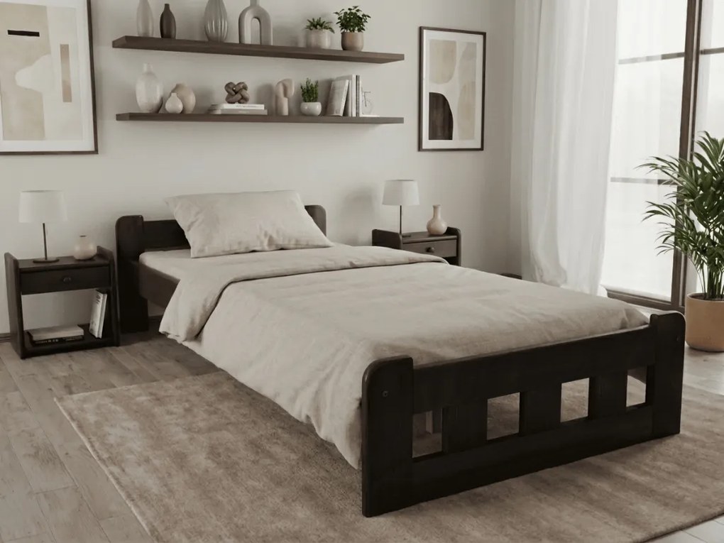Posteľ Naomi zvýšená 90 x 200 cm, orech Rošt: S lamelovým roštom, Matrac: Matrac DELUXE 10 cm