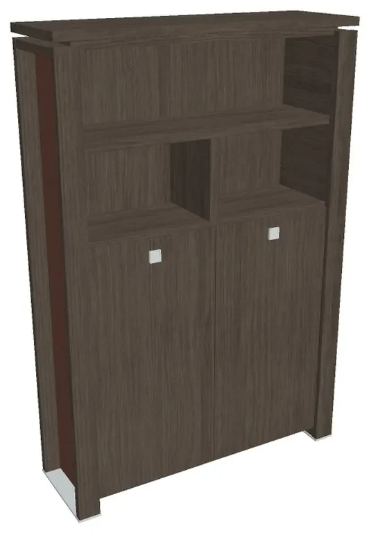 Vysoká šatníková skriňa Verno+ S 140 x 46 x 210 cm, s regálom, dub antracit / hnedá