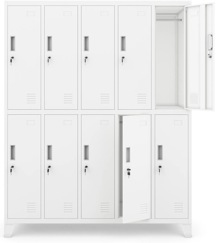 Kovová šatní skriňa BHP s 10 dverami BARTEK 1360 x 1720 x 450 mm, biela