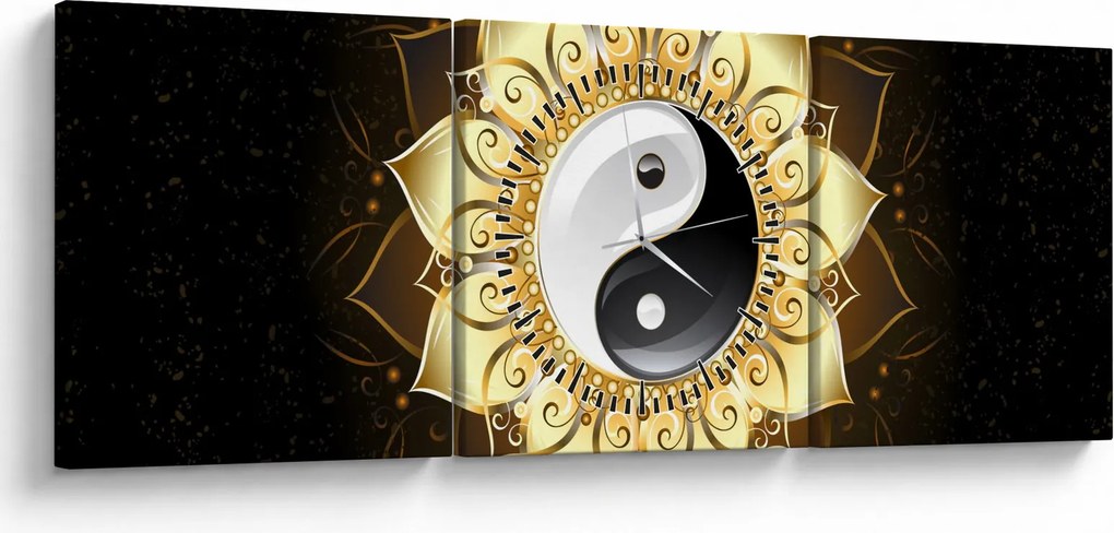 Obraz - Zlatý Yin-Yang (s hodinami) (90x30 cm)