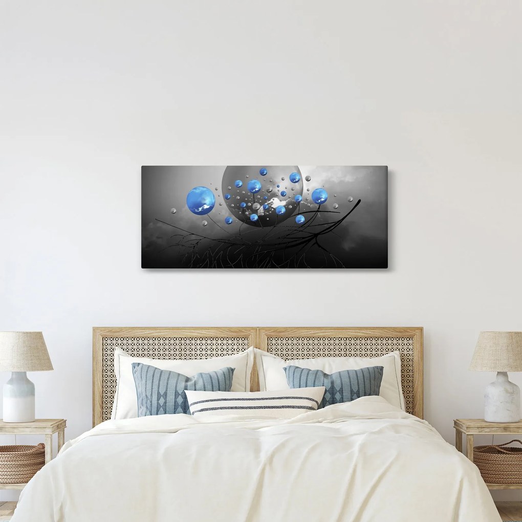 Obraz modrých abstraktných gulí (120x50 cm)