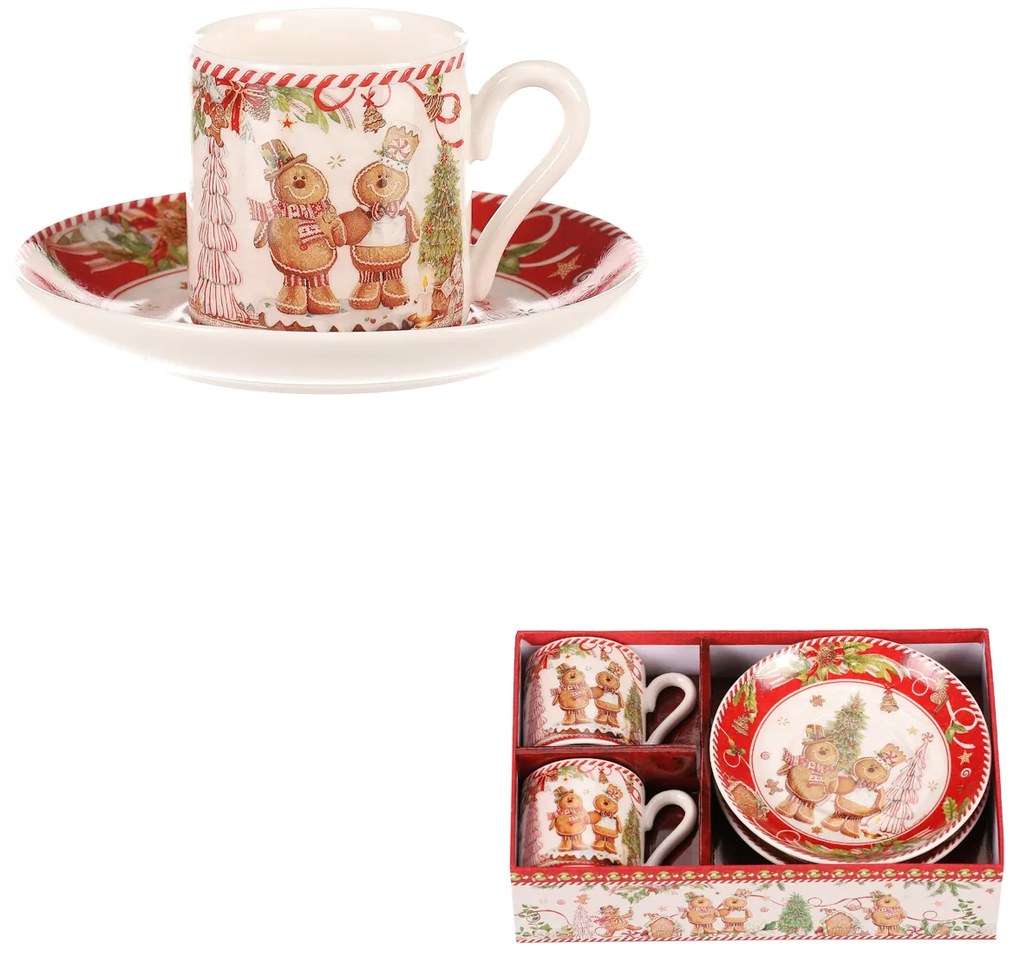 Autronic - Hrnečky s podšálky - porcelán, dárkový set po 2 kusech, vánoční - POR001-3