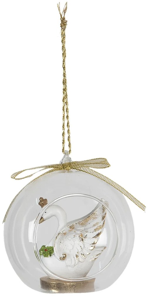 Závesná dekoratívne ozdoba Labuť v sklenenej guli - 10 * 9 * 11 cm