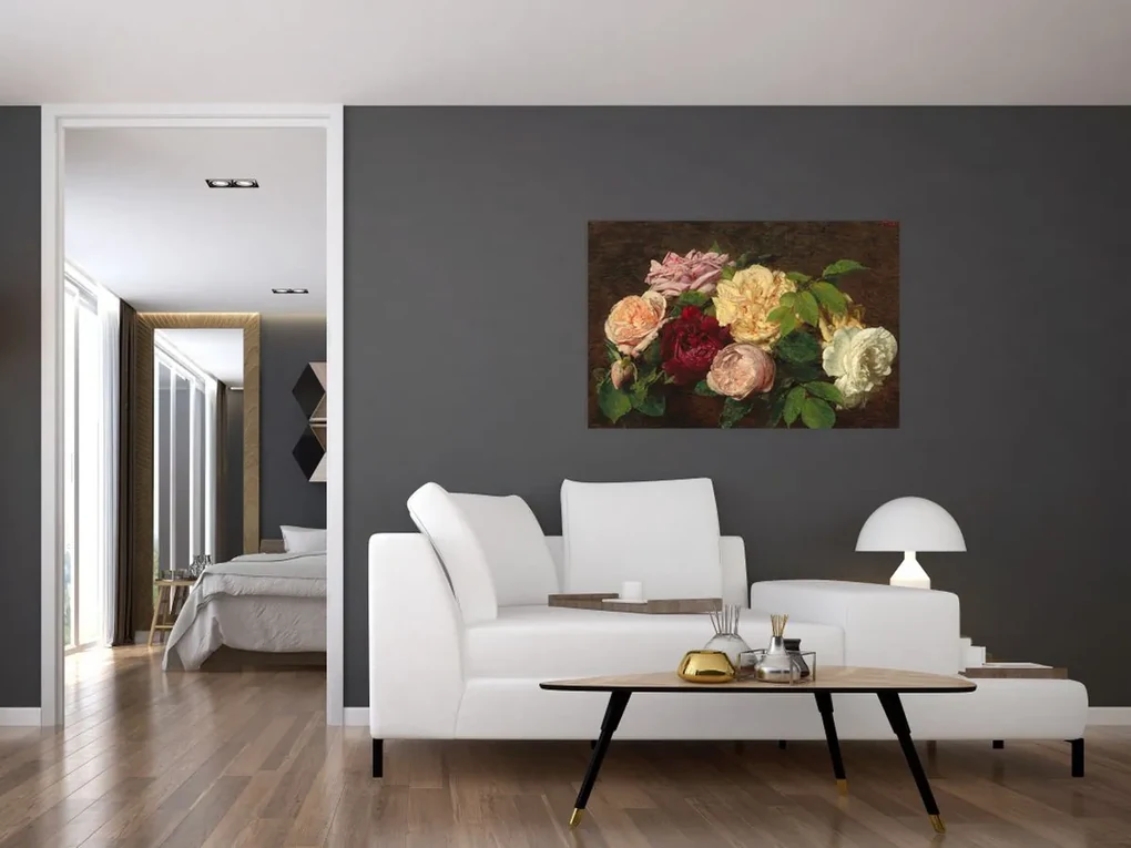 Obraz - Henri Fantin-Latour, Roses de Nice on a Table, reprodukcia (90x60 cm)