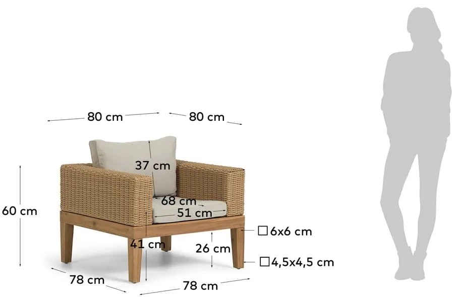 Záhradné kreslo s béžovými vankúšmi Kave Home Acae