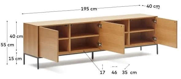 TV stolík v dekore duba v prírodnej farbe 195x55 cm Vedrana – Kave Home