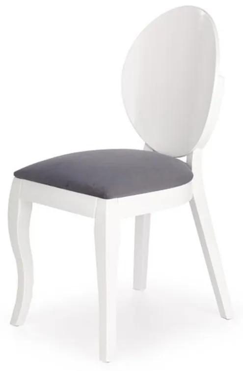 Jedálenská stolička VERDI — masív, látka, biela / šedá