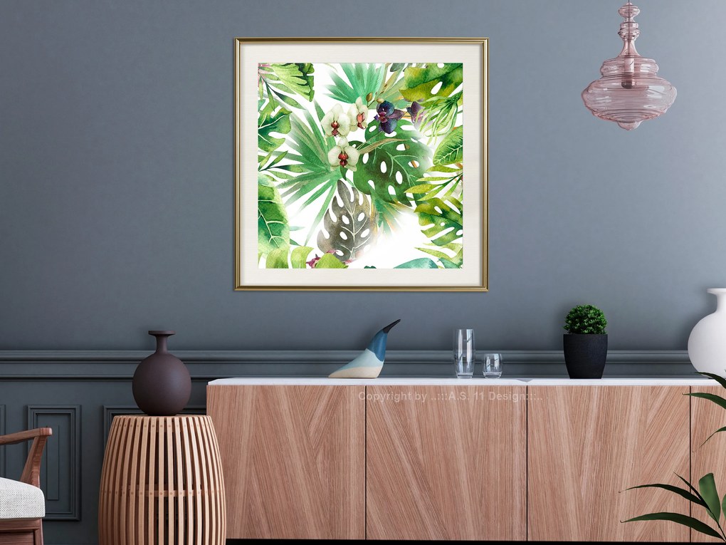 Artgeist Plagát - Tropical Shadow (Square) [Poster] Veľkosť: 30x30, Verzia: Zlatý rám s passe-partout