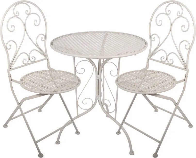 Béžový záhradný kovový Bistro set stôl a 2 stoličky - Ø 60*70 / 39*39*94 cm