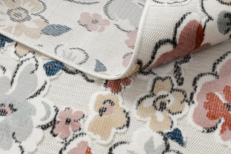 Dywany Łuszczów, Kusový koberec Botanic 65239 flowers ecru – na von aj na doma, 176x270, viacfarebná, chodba / predsieň