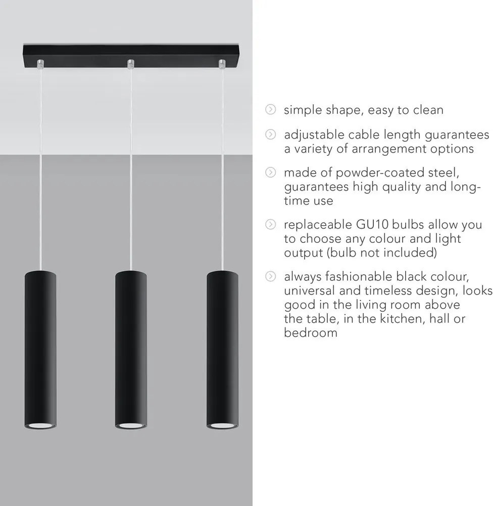 Čierne kovové závesné svietidlo Castro – Sollux