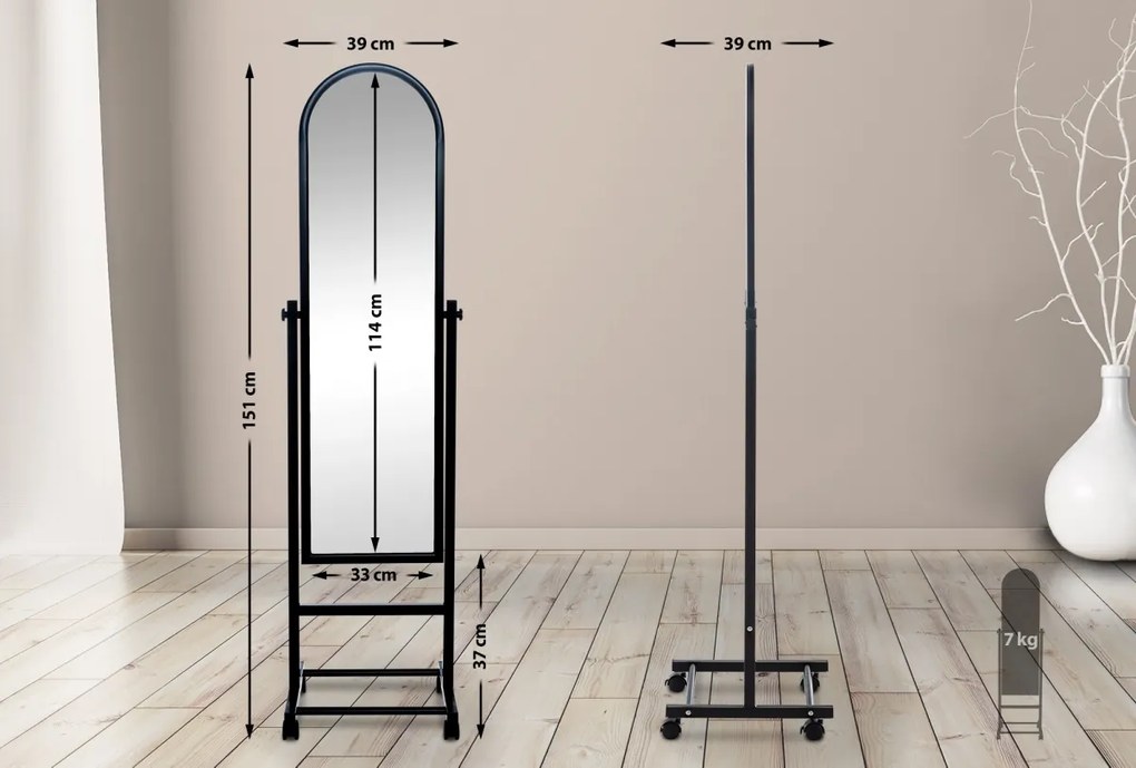 Stojace zrkadlo Evoir 317225 - 151x39x39 cm - Čierna