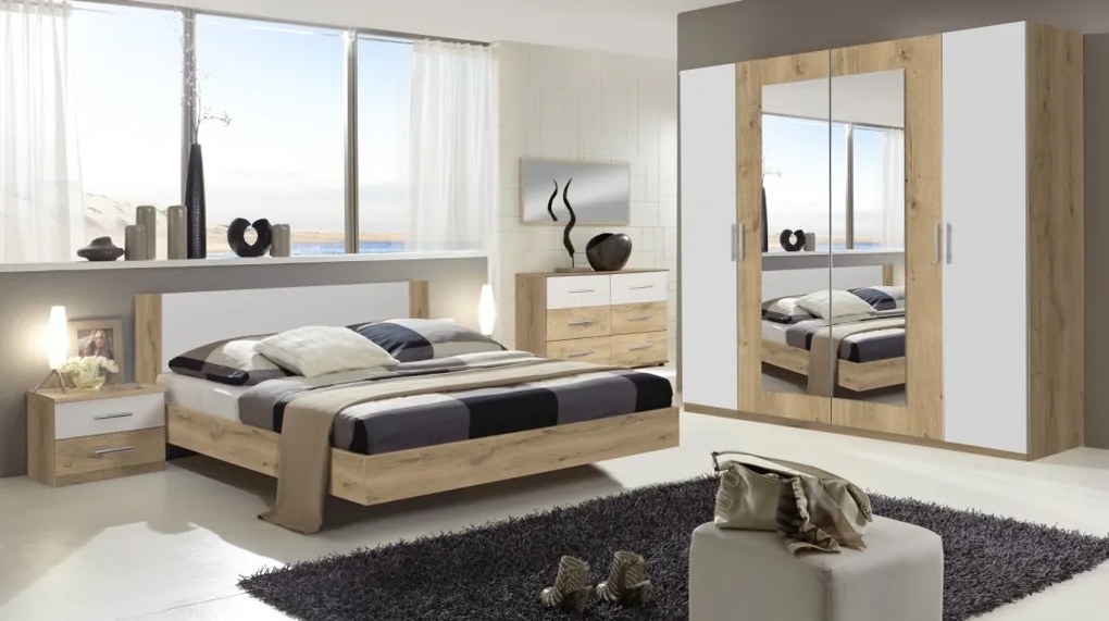 Šatníková skriňa s otočnými dverami Nora, 225 cm, doskový dub/biela