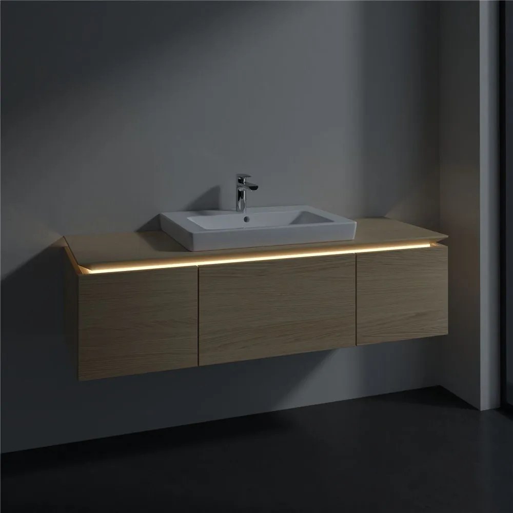 VILLEROY &amp; BOCH Legato závesná skrinka pod umývadlo (umývadlo v strede), 3 zásuvky, s LED osvetlením, 1200 x 500 x 380 mm, Nordic Oak, B682L0VJ