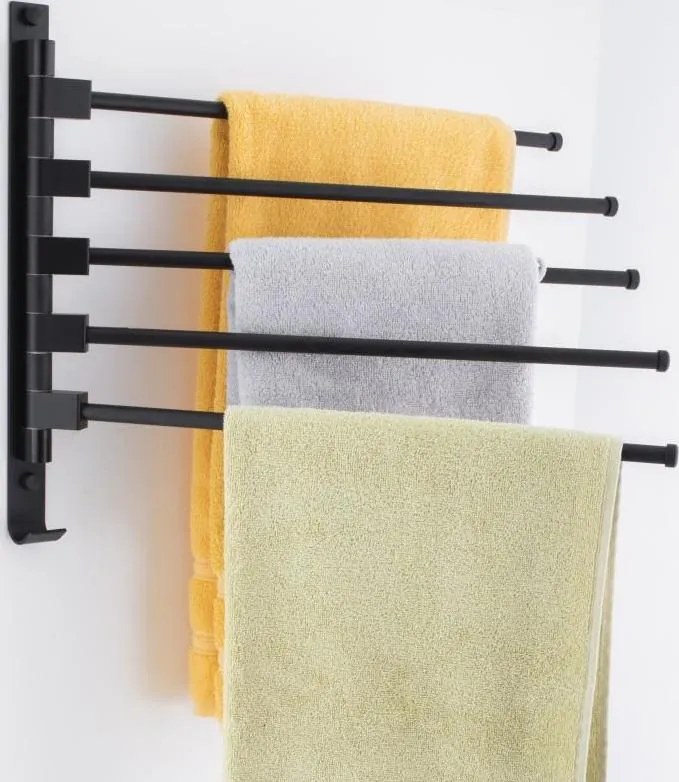 Nástenný vešiak na uteráky AMY - 5 ramenný - čierny matný