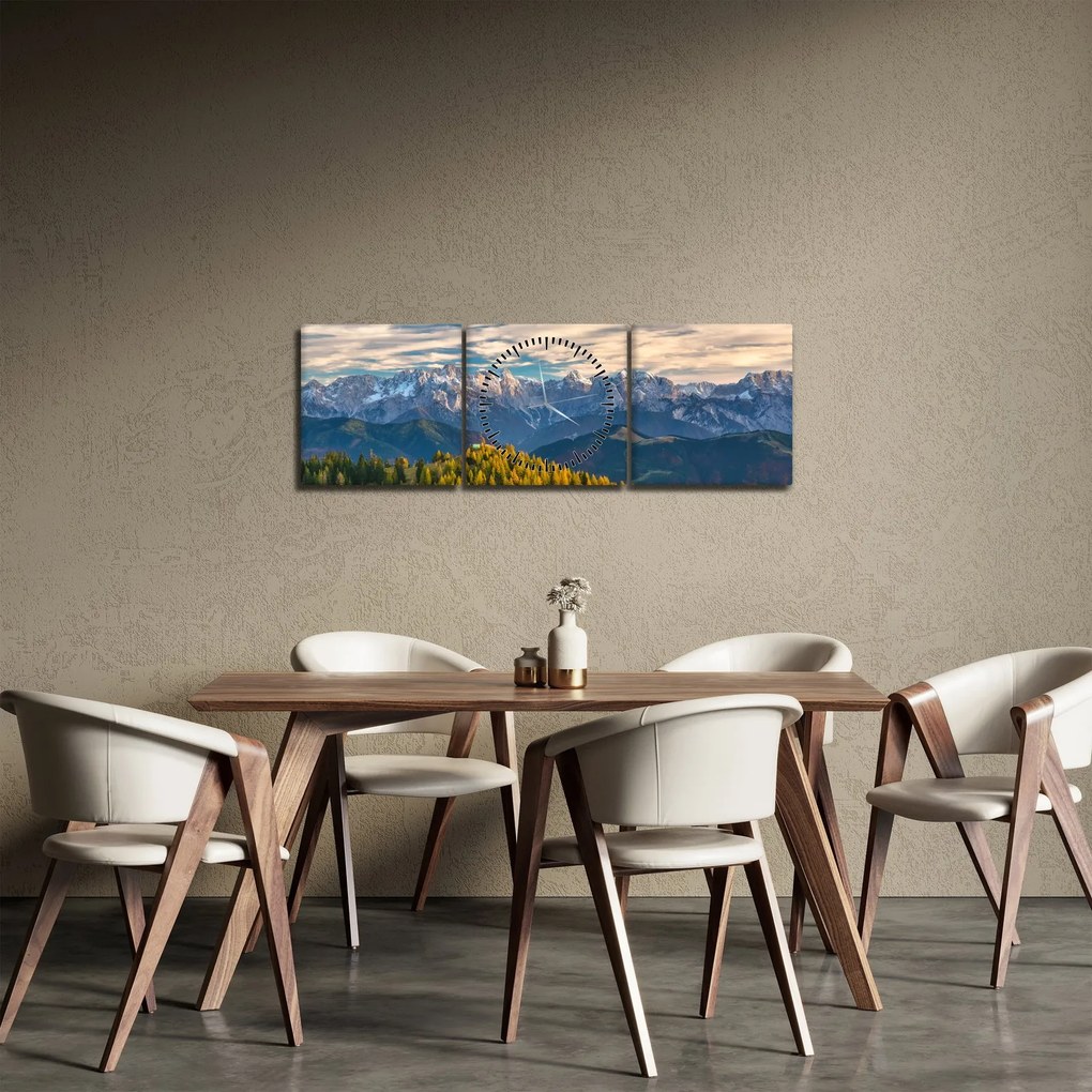 Obraz - horská panorama (s hodinami) (90x30 cm)