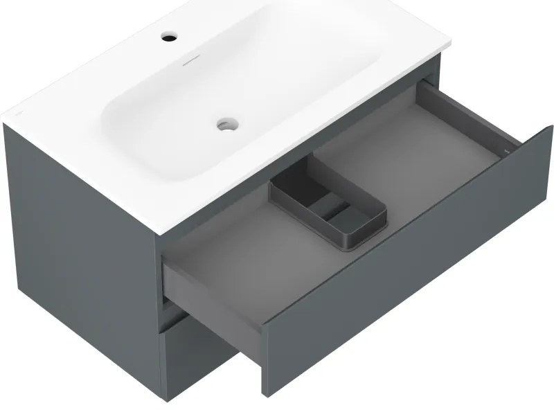 Mexen Orio, kúpeľňová skrinka 80 cm s umývadlom Vela, 2 zásuvky, grafitová matná/biela matná, 91A10-08047-2-BFF66-W23M01