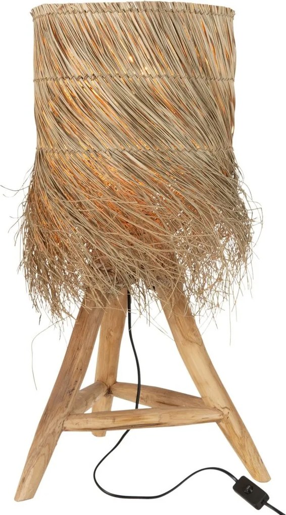 Stolová lampa z teakového dreva a tienidlom z trávy Rafi grass - Ø 48*66 cm/ E27/ 70W