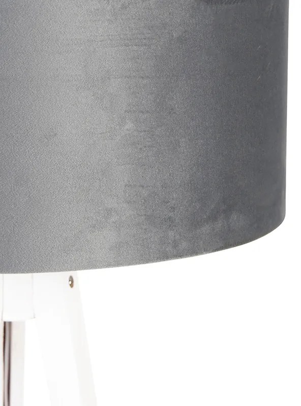 Moderná stojaca lampa trojnožka biela s sivým zamatovým tienidlom 50 cm - Tripod Classic