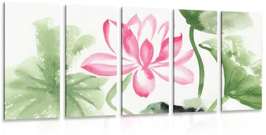 5-dielny obraz akvarelový lotosový kvet Varianta: 200x100