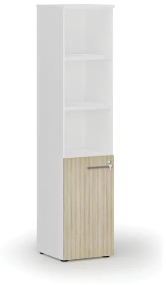 Kombinovaná kancelárska skriňa PRIMO WHITE, dvere na 2 poschodia, 1781 x 400 x 420 mm, biela/dub prírodná